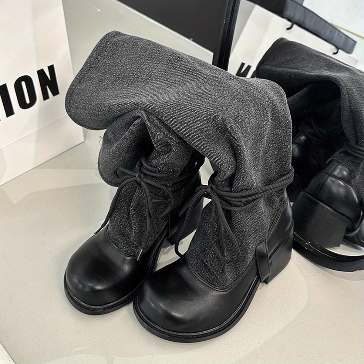 Women's Chunky Platform High Heel Boots - Slip-On Closure, Thick Platform Heels for Height & Stability, PU Synthetic Cover-like Appearance - Formal & Everyday Outfits - All-Day Comfort Boots