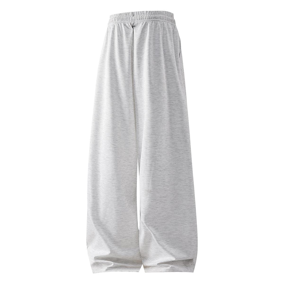 Cloud-Soft Loungewear Mens Heather Grey Baggy Wide Leg Sweatpants Casual Drawstring Elastic Waist Relaxed Fit Trousers with Gothic Letter Print for Home Relaxation and Daily Wear