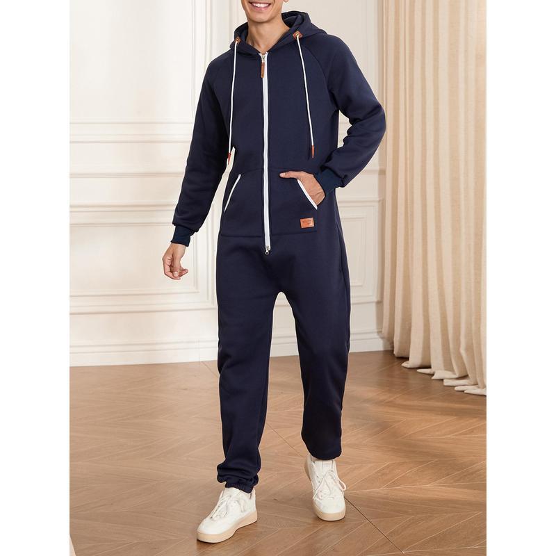 Men's Fleece-Lined Jumpsuit - Hooded Long Sleeve Full-Zip Overalls with Kangaroo Pockets| Winter Workwear, Thermal Coverall, Outdoor Work Suit, Heavy Duty Overalls, Cold Weather Gear Can be used with raincoat