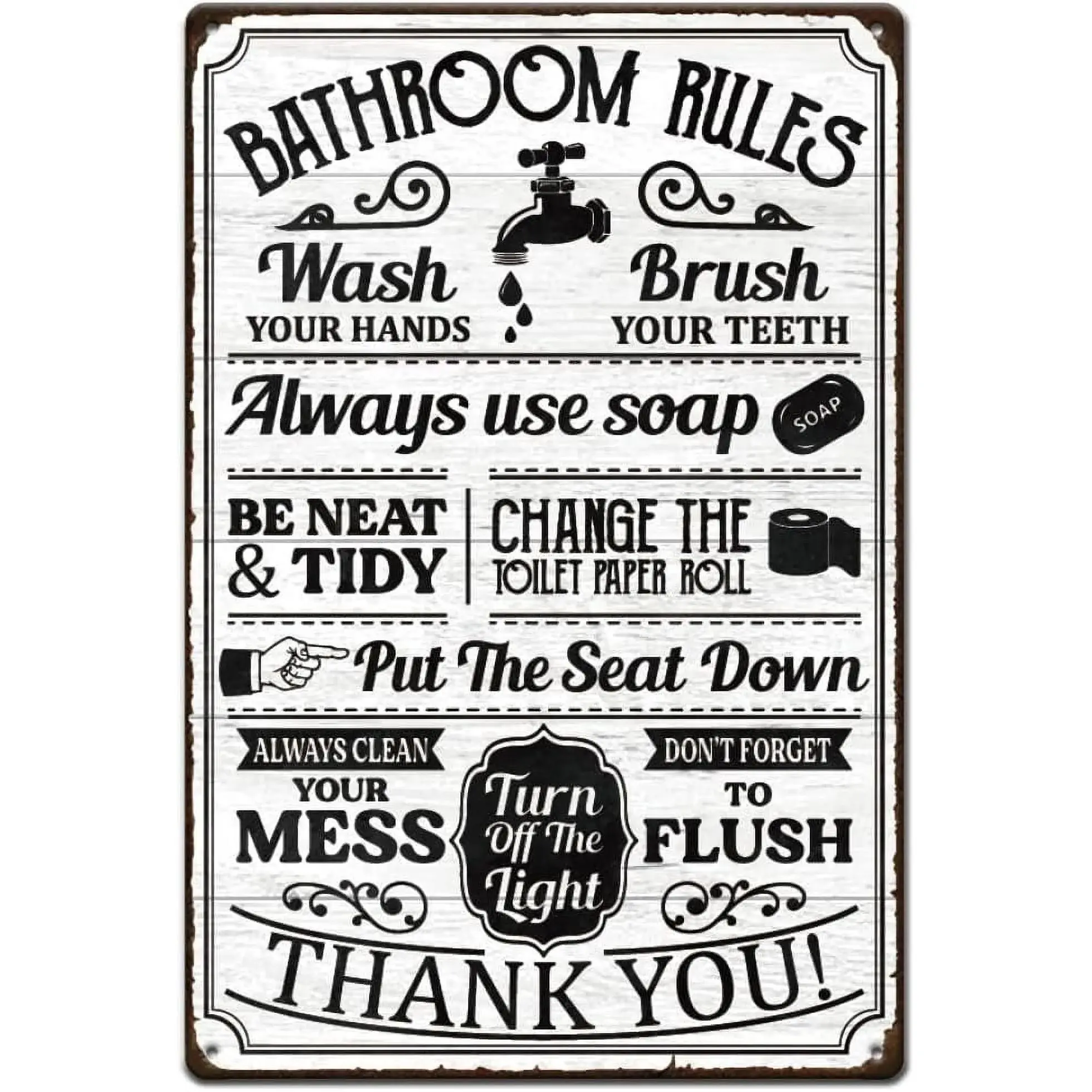 Vintage Iron Bathroom Rules Metal Tin Sign - Funny Toilet Quotes Wall Plaque Signage, 20x30cm (8x12in) 1-Piece Restroom Sign Home Decor with Mounting Holes, Ideal Holiday Gift for Bathrooms