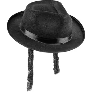 Jewish Rabbi Hat for Adults - Black Costume Fedora with Side Locks - One Size Fits Most.