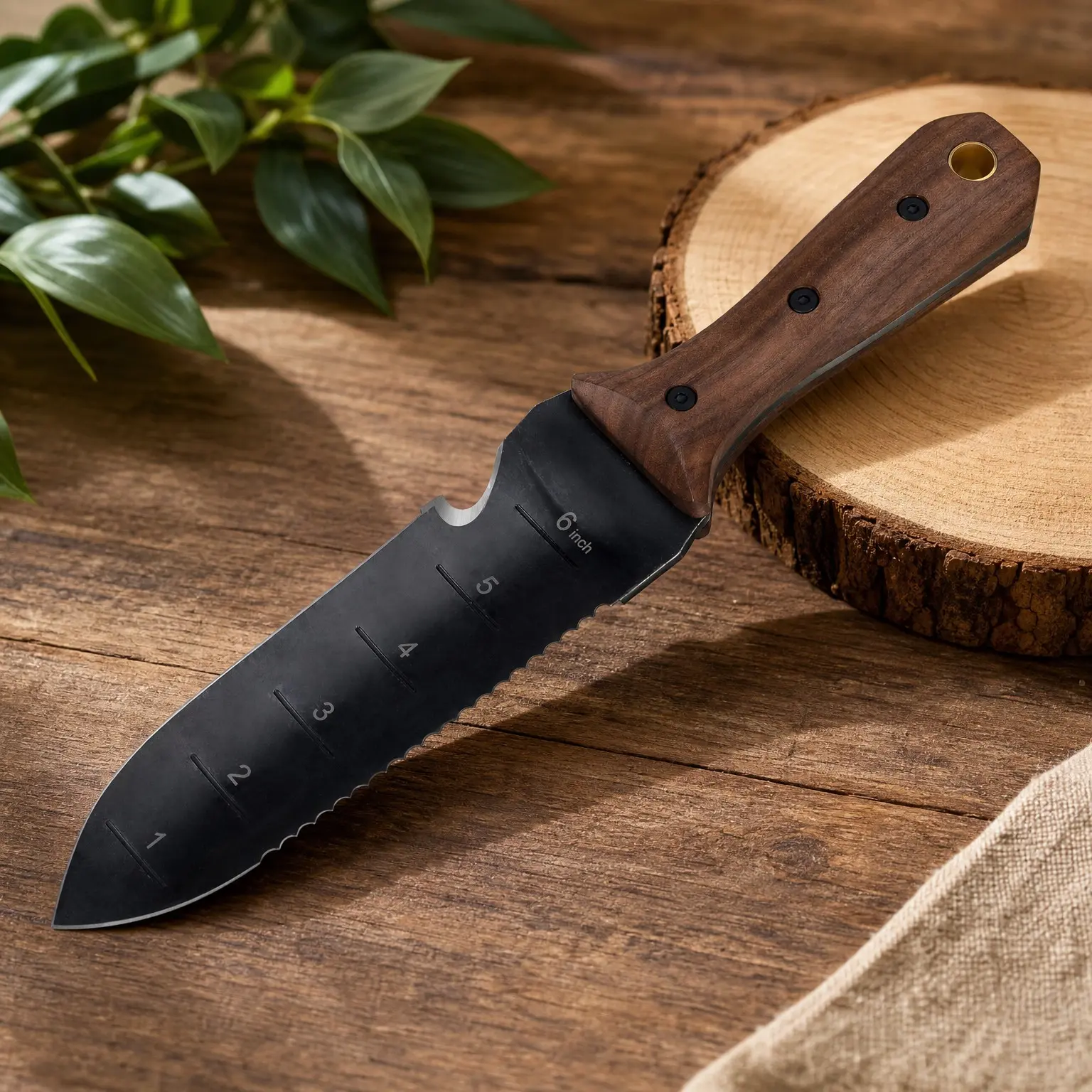 Hori Hori Garden Knife with Sheath - 7" Stainless Steel Blade, Full-Tang Wood Handle, Multipurpose Weeding Planting Digging Tool with Hanging HoleGift
