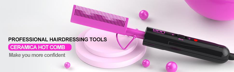 Technology Dual Voltage Ceramic Pressing Comb - 450° F Fast Heating Mini Straightener for Lace Front Wigs and Black Women's Hair