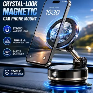 Crystal-Look Magnetic Car Phone Holder, Cell Phone Holder for Car, Vacuum Suction Dashboard Mount with 3-Axis Adjustable Arm for Most Smartphones