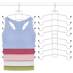 2 Pack Tank Top Hanger, 8 Layers Bra Hanger Space Saving, Sport Yoga Bras Holder, Closet Organizers and Storage for Camisoles Tank Tops Sports Yoga Bras Swimsuits, Silver CT79B