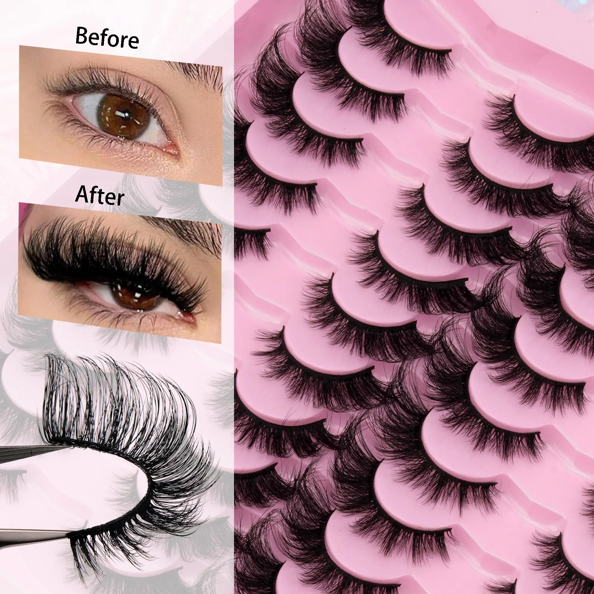 20 Pairs Voluminous False Lashes, 6-16mm Multi-Layer Cross Design, Lightweight Soft, Durable, Natural Dense Look, Reusable for Daily & Party Makeup, High Quality Eyelashes
