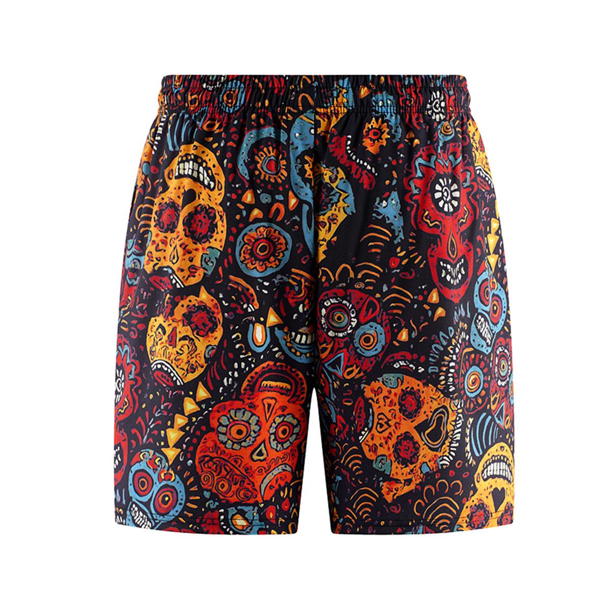 Statement Bold Mens 2 Pack Skull Print Swim Trunks Loose Fit Drawstring Beach Shorts for Vacation Wear and Summer Events