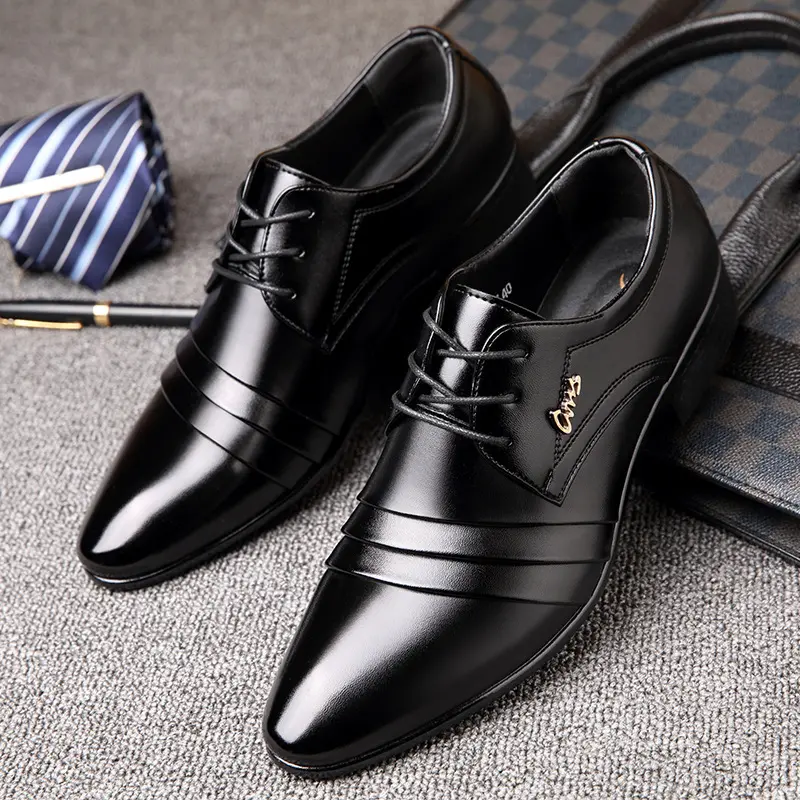 Men'S Business Shoes British Style Casual Pointed Formal Shoes Lace-Up Low-Top Large Size Trendy Men'S Shoes