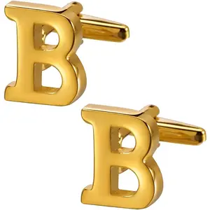 A-Z Initial Cufflink for Men, Classic 18k Gold Silver Black Letter Alphabet Monogram Cuff Links for Wedding Business Party Party