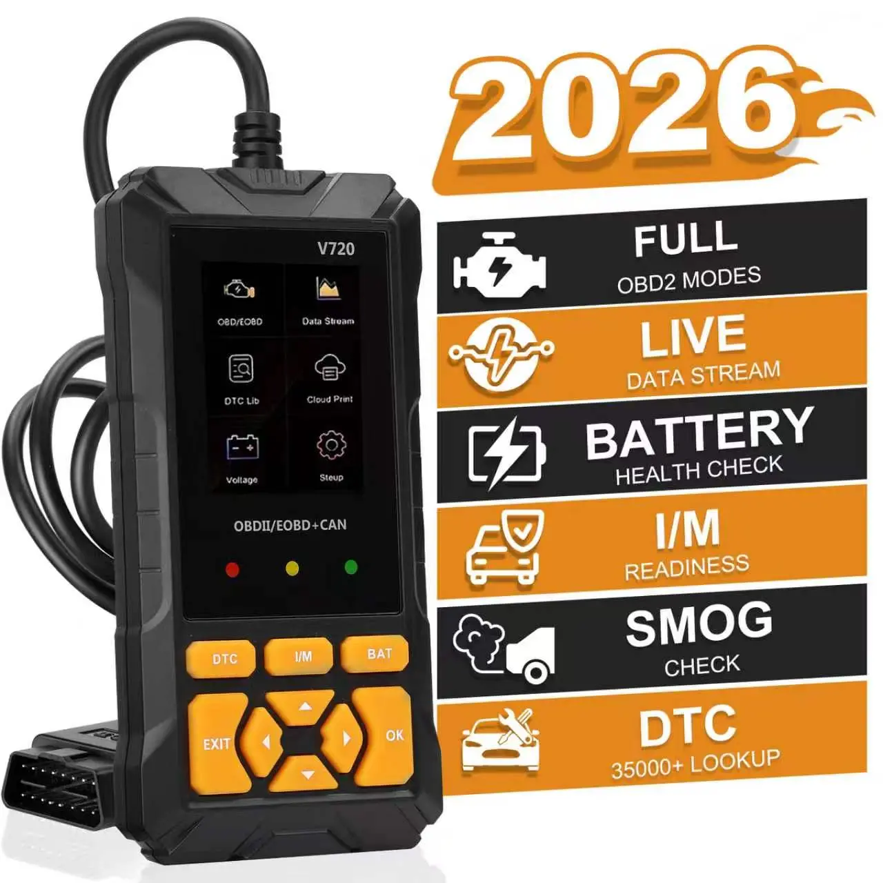 Professional OBD2 Scanner, Real-time Data & Battery Test, I/M Readiness, Fits All 1996+ Vehicles
