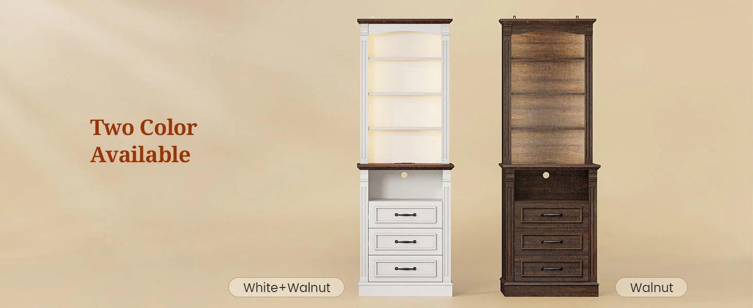 61 Inches Tall Nightstand with Charging Station and LED Light Walnut