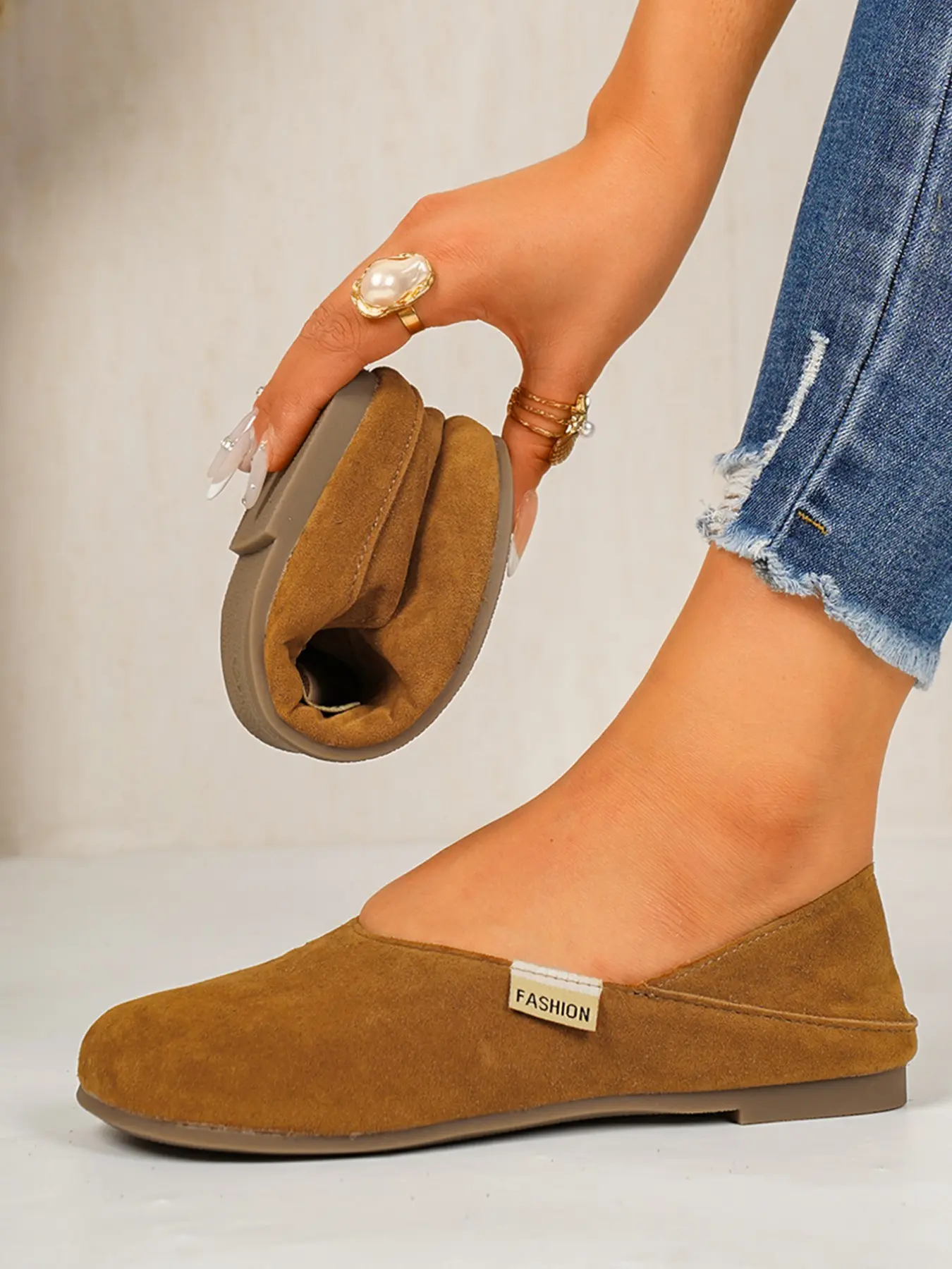 Women's Synthetic Leather Flat Shoes, Slip-On Design, Lightweight Soft Sole, Casual Office Wear, Comfortable Daily Use