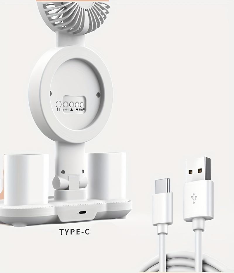 4 Head Eye Protection Desk Lamp for Office Home Room Type-C Powered Multifunctional Reading Lamp with Fan Dimmable Bedroom Nightstand Studying Lights USB Rechargeable