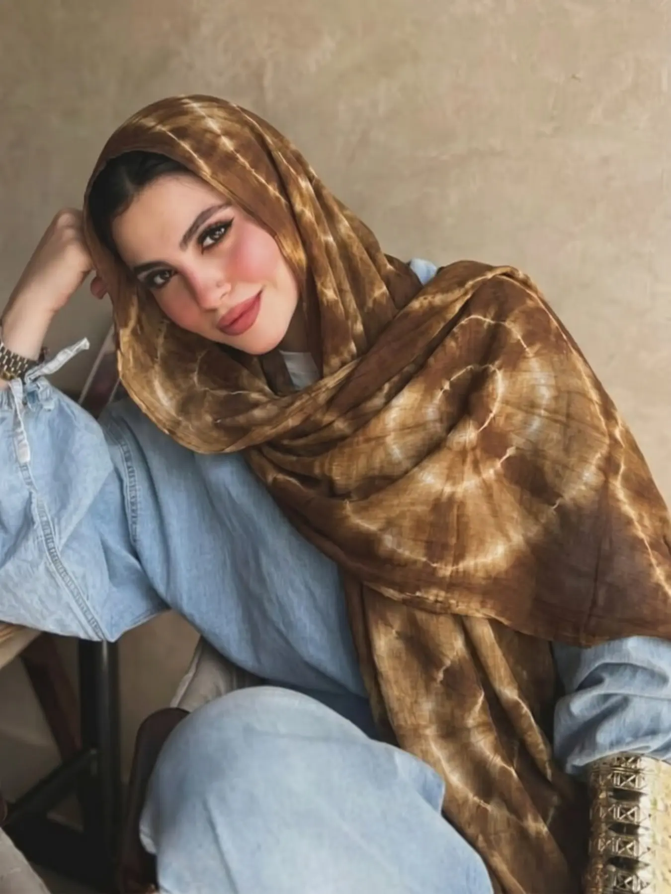 Women's Bohemian Style Watercolor Print Scarf 85x190cm, Summer Muslim Hijab Beach Sun Protection, Casual Fashion Fabric Accessory