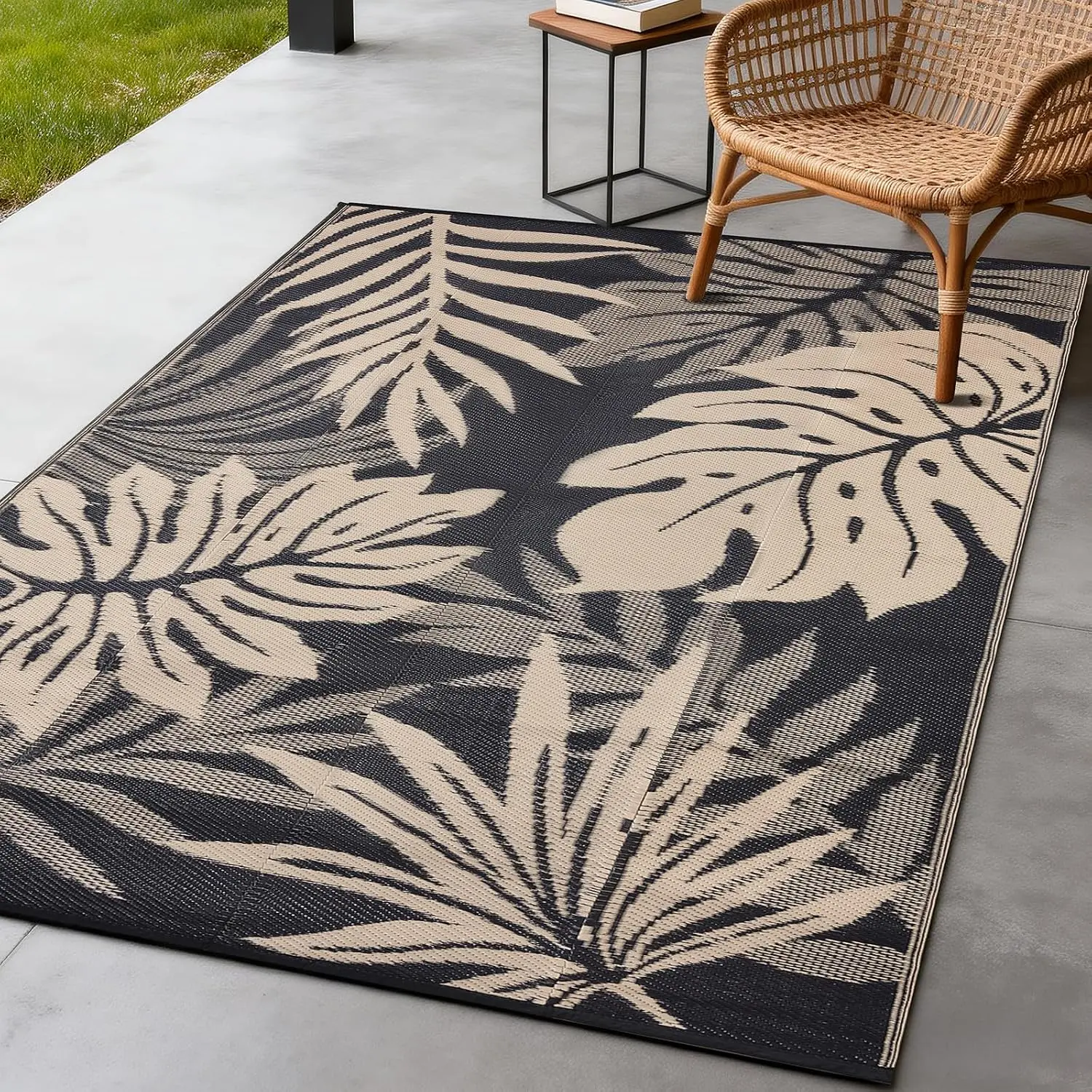 Rug, 4x6ft Waterproof Straw Rugts| Reversible Carpet Large Area Rug for RV, Camping,, Backyard, Deck, Balcony, Porch, Beach