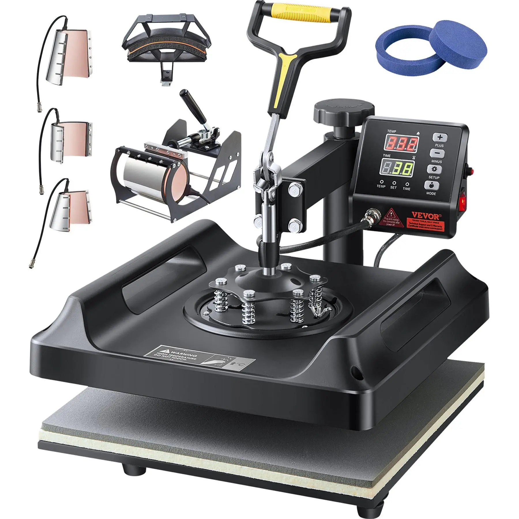 VEVOR Heat Press Machine 8 in 1 Combo, Heat Press 15x15 in, Swing Away T Shirt Printing Machine Digital Control, Multifunction Transfer Machine Sublimation, for T-Shirt Hat Cap Mug Plate, Black