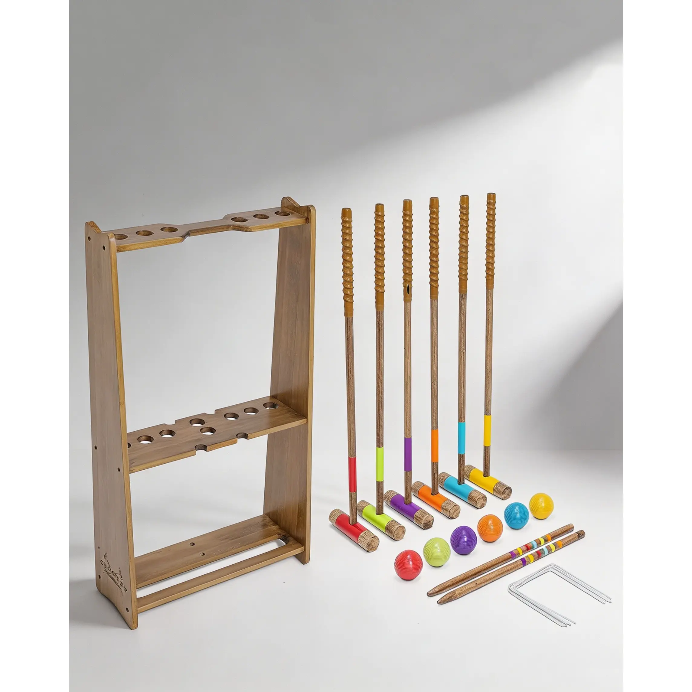 6-Player Advanced Wooden Stained Croquet Set with Handmade Wooden Display Stand