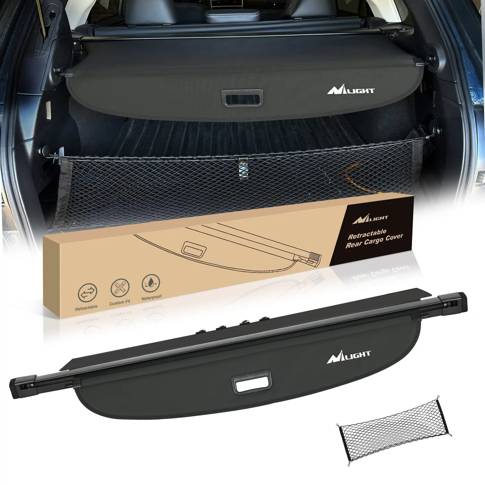 Nilight Custom-Fit Scratch-Safe Flannel Waterproof Retractable Trunk Cargo Cover with Storage Net, Automotive Car Supplies SUV Accessories for 2015-2019 Subaru SUVs to Boost Convenience