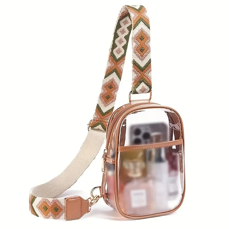 Transparent Chest Bag with Ethnic Guitar Strap, Fashion Crossbody Bag, Perfect for Music Parties, Stylish and Trendy Accessory