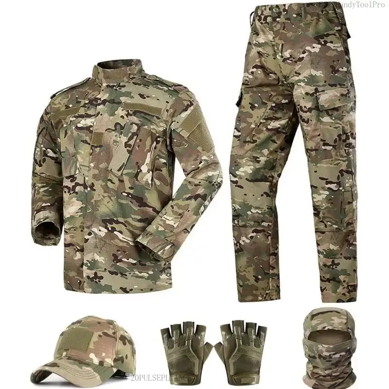 Tactical Suit,Combat Pants and Shirt,Cap Gloves Balaclava Set,Black Camo Uniform Men's Military Airsoft GearVelvet Bloom15CC29HandyToolPro20PULSEPLIANCE