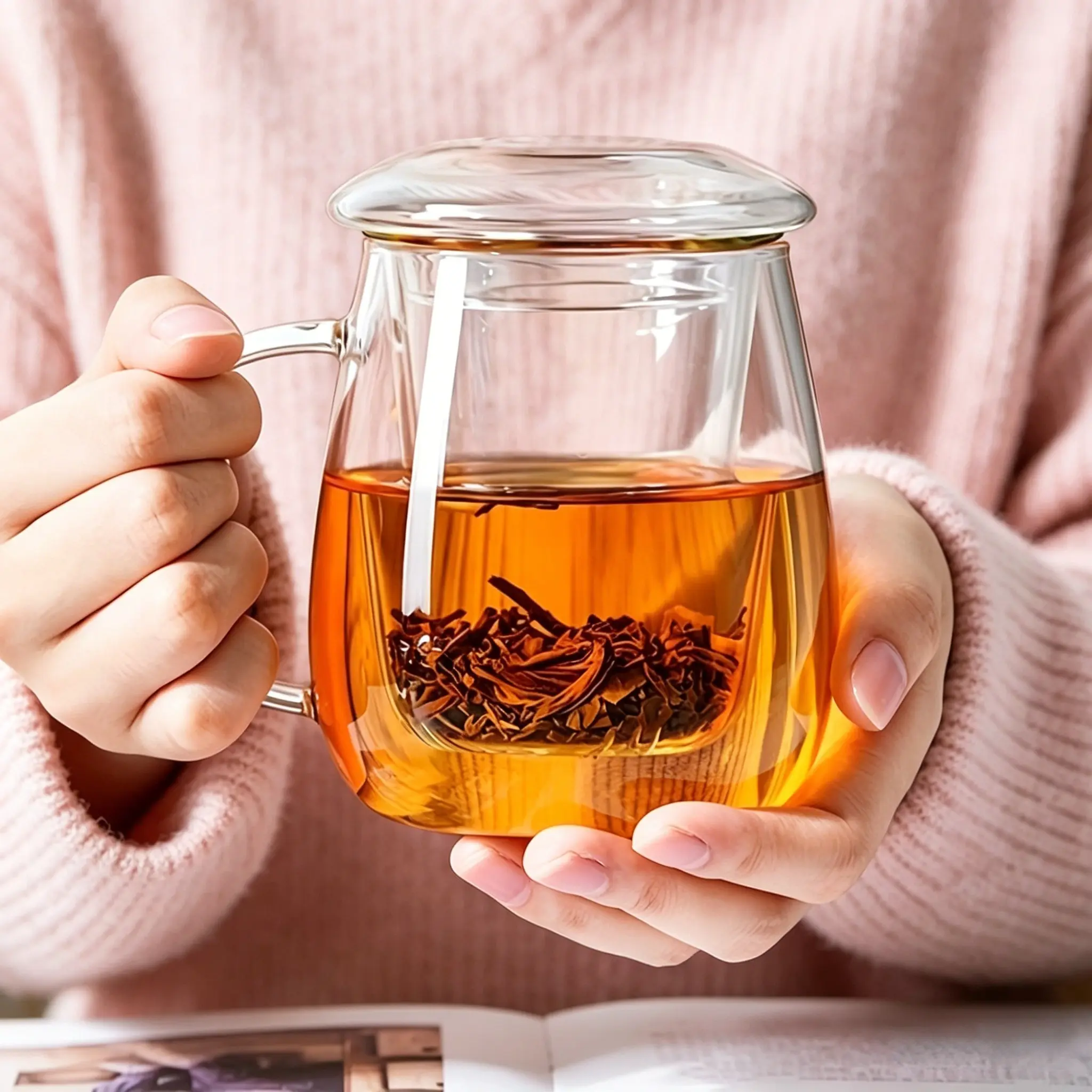 Elegant Multi-Functional Glass Tea Cup 330ML, High Borosilicate Glass with Handle, Transparent Heat Resistant, Easy Clean, Home Office Use, Stylish Drinkware