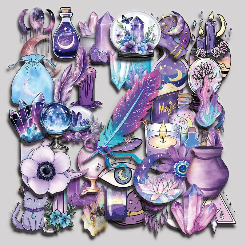 50PCS Magic Witch Aesthetic Vinyl Stickers Pack for Laptop Water Bottle Phone Case Skateboard Journal Scrapbook DIY Decoration