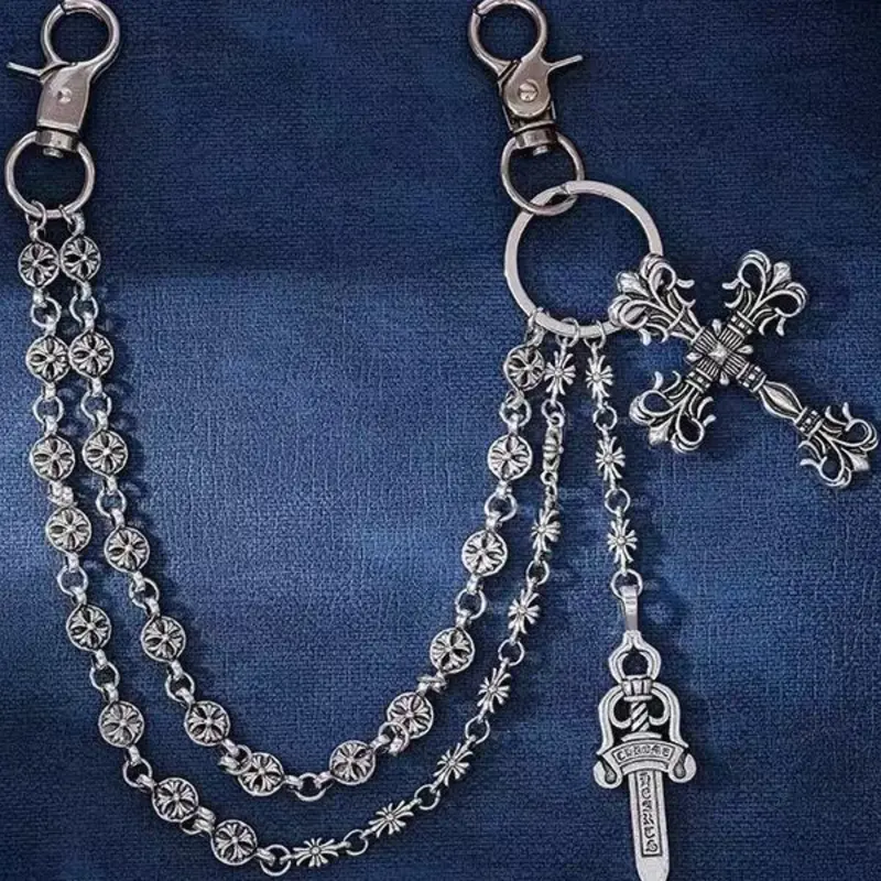 Punk Rock Metal Waist Chain, Unisex Hip Hop Jewelry Gift Pendant, Large Ring Wallet Keychain, Denim Jeans Accessory, Boho Style, Large Ring Feature, Cool Keychains