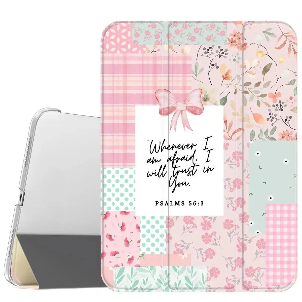 Pastel Patchwork Bible Verse Print iPad Series Tablet Case, TPU Material Tablet Accessory with Automatic Sleep/Wake Function, Shock-Resistant Drop Protection Casing, Thoughtful Gift for Religious Believers