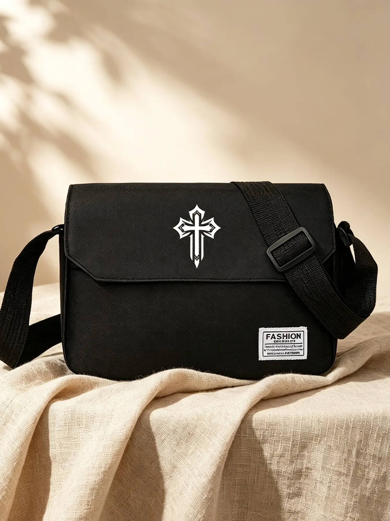 Cross Print Messenger Bag, Casual Sporty Shoulder Crossbody, Large Capacity Commuter Backpack, Outdoor Cycling Bag, Travel Daily Use