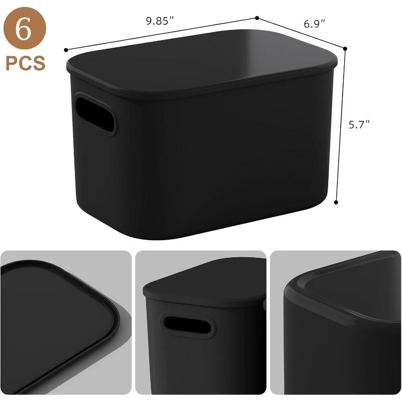 8 Pack Black Storage Bins with Lids Stackable Storage Container for Organizing Black Storage Boxes with Handle for Shelves Cute Organizer Bins for Craft Snacks 9.85x6.9x5.7 inch