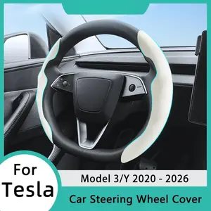 Tesla Model 3/Y Steering Wheel Cover - Premium Suede & Nappa Leather, Enhanced Grip, All-Weather Protection