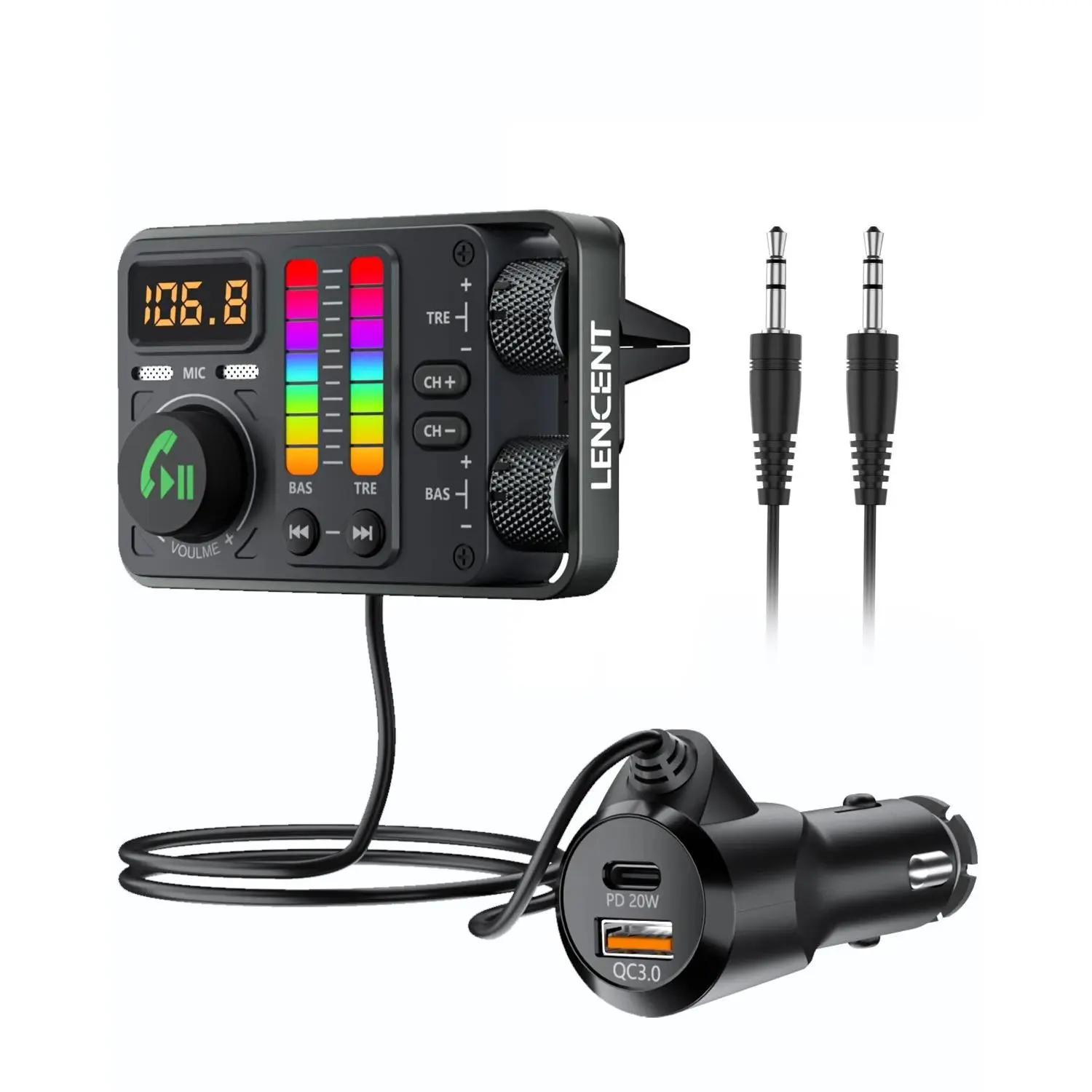 Bluetooth  Car FM Transmitter, Hi-Fi Treble & Bass Music Player, PD20W QC18W Fast Car Charger, Radio Bluetooth Car Ad