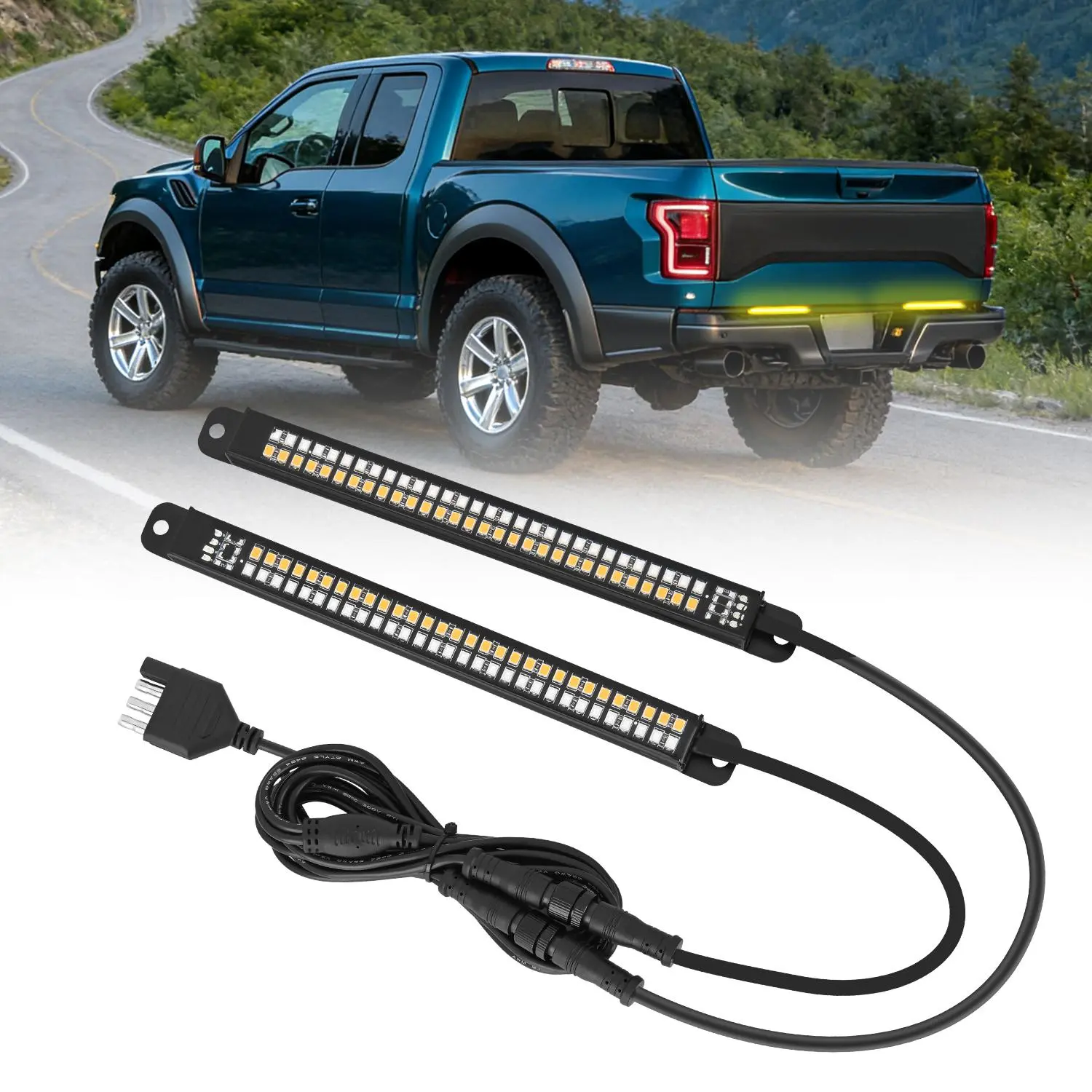 Nilight 7-Inch Aluminum Frame Double Row Tailgate Strip Light - 60pcs LED Lights for Truck, 30x2835 Red, 30x2835 Amber Chips, Plug-and-Play Flat 4-Pin Connector, 5 Lighting Modes, Bright & Safe, IP67, Trucks/Trailers Hitch Cargo Carrier Accessory