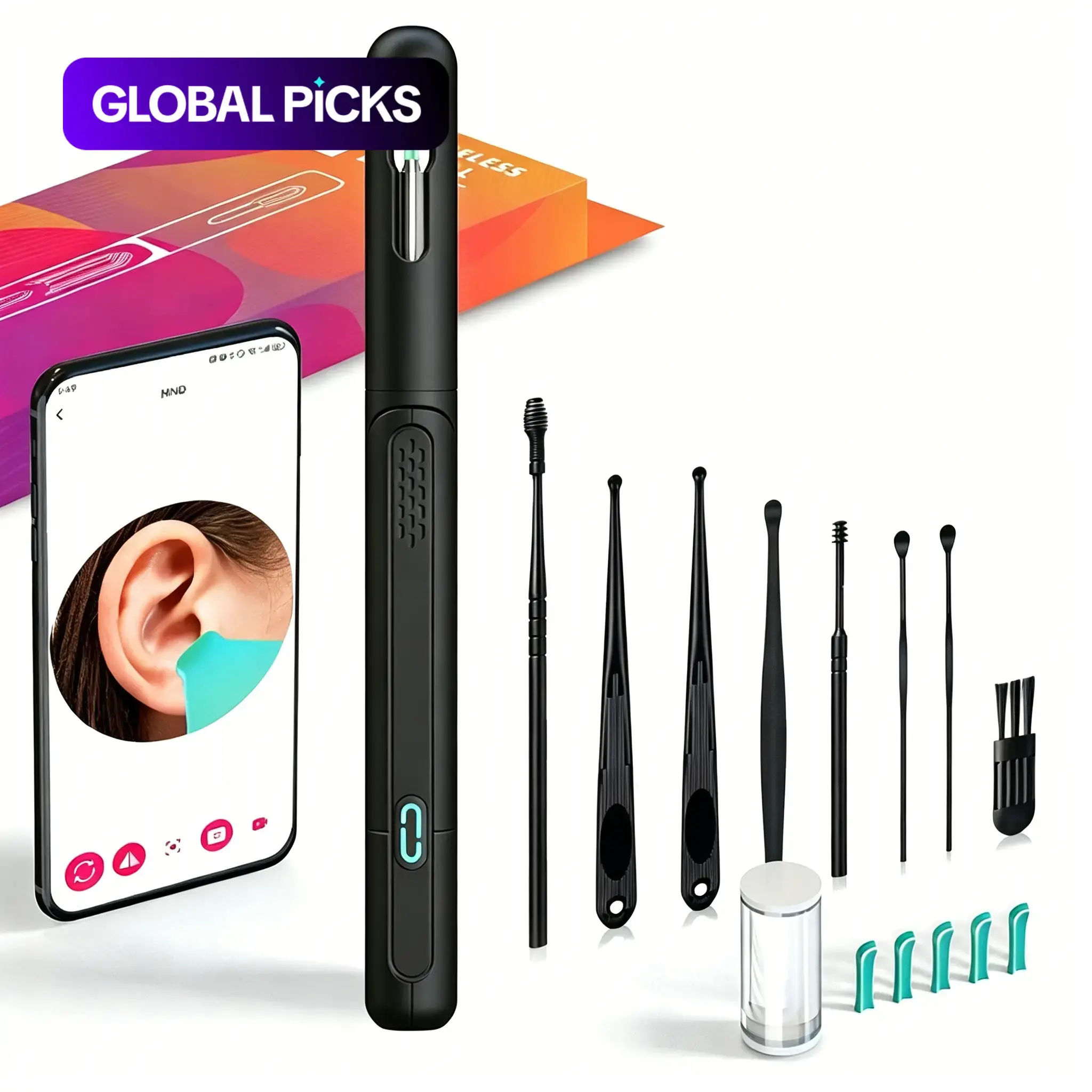 Rechargeable Earwax Remover Tool with Camera, 8 Ear Tips, Safe & Easy Ear Cleaning Kit for Kids & Adults, Includes Ear Spoon & Digging Tool, Ear Cleaner Tool, Earwax Removal Tools