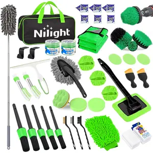 Nilight 52PCS Car Detailing Kit - Detailing Products with Storage Carry Bag, Auto Cleaning Wash Tools, Car Accessories for Interior-Exterior Deep Clean, Polish & Care (Green), Car Detailing Products