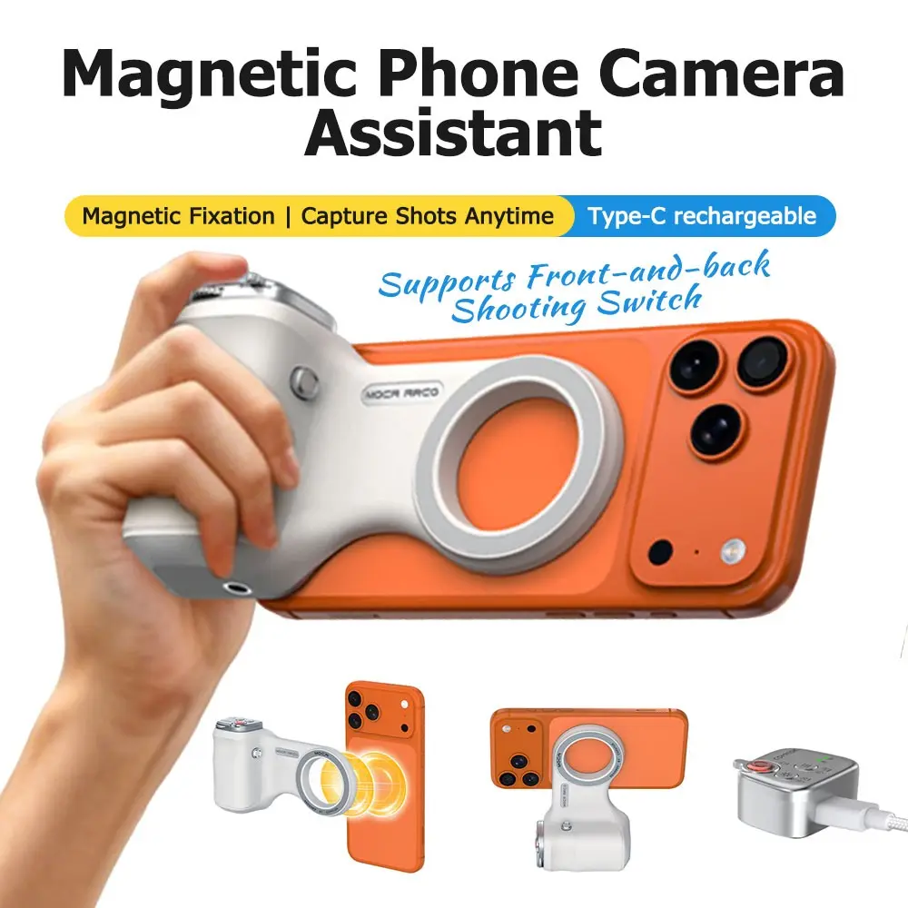 Upgraded Magnetic Phone Grip with USB-C Rechargeable Remote, 3kg Strong Magnet Camera Handle for Outdoor Sports, Vlogging, iPhone, Android, Samsung