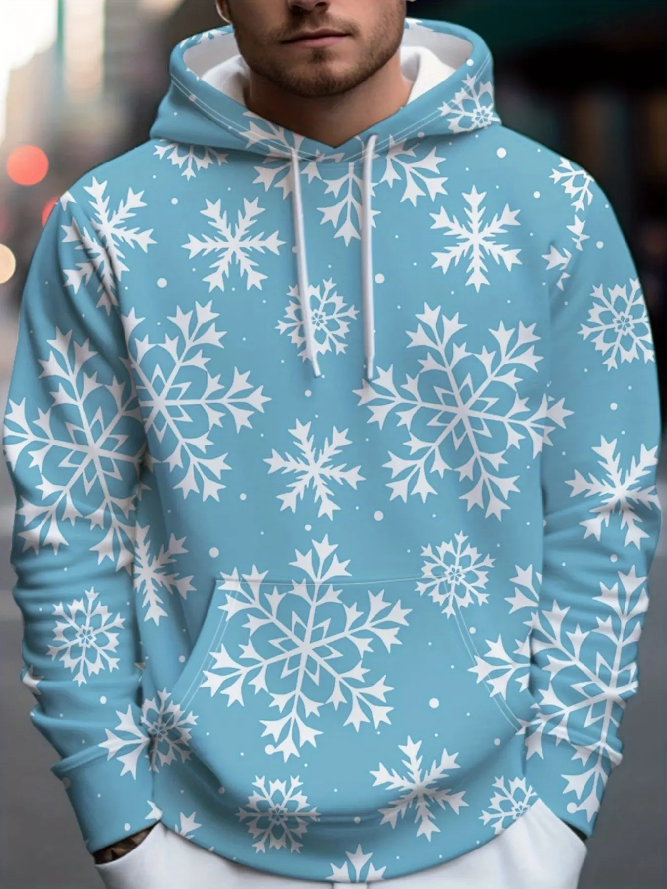 Men's Christmas Hoodie, Full Zip Casual Winter Jacket, Reindeer and Snowflake Print, Loose Fit, Perfect for Holiday Parties