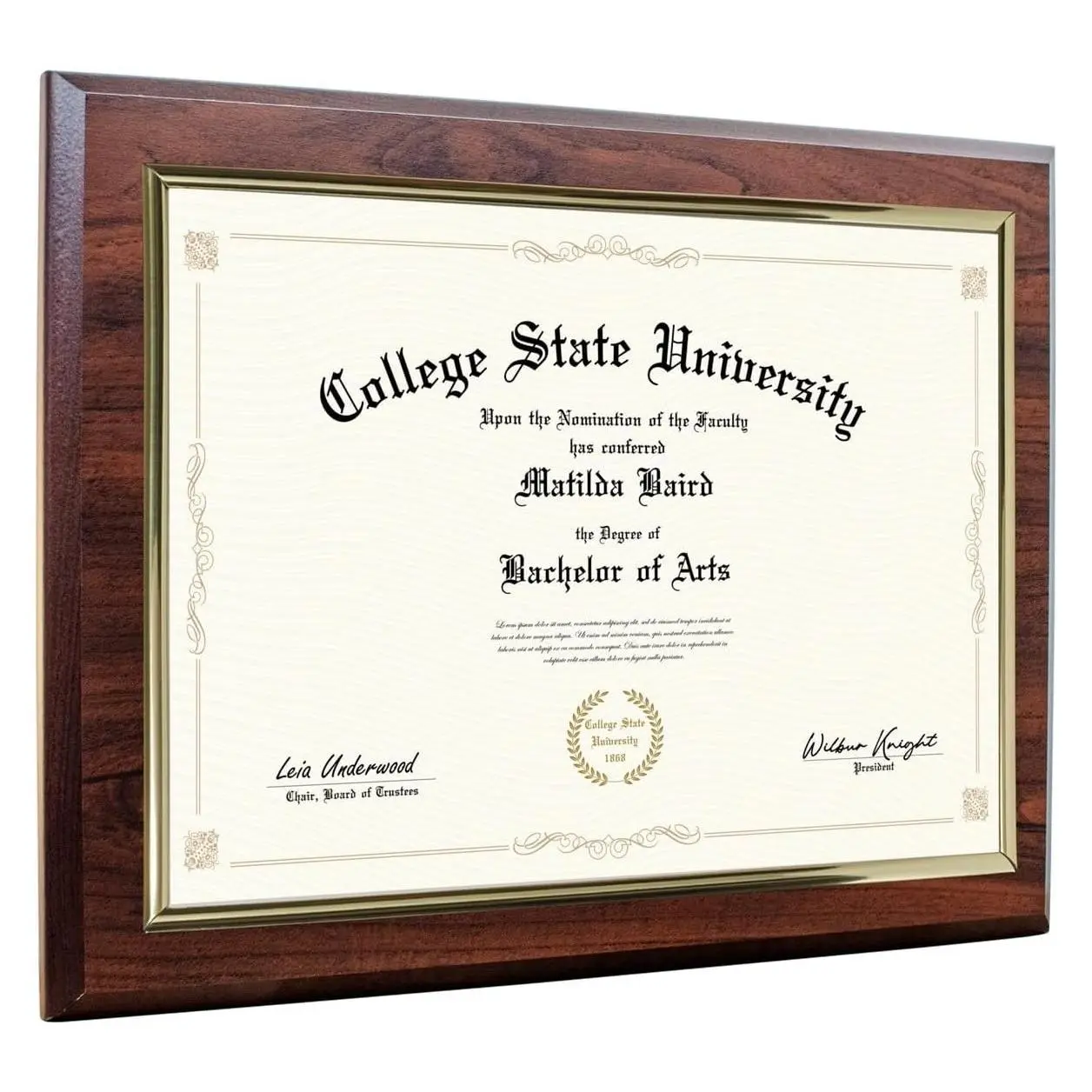 Certificate Display Plaque 10.5 x 13" with 8.5 x 11" Gold Frame - Coated Cherry Wood - Display Diploma, Award Certificate, Award of Achievement, Class Photo & MoreGift