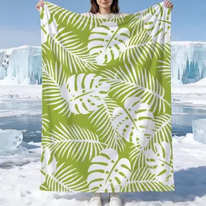 1 Green Banana Leaf Pattern Summer Cooling Blanket, Machine Washable And Breathable Air Conditioning Blanket, Suitable For Home And Office Use, Suitable As a Gift For Lunch Breaks