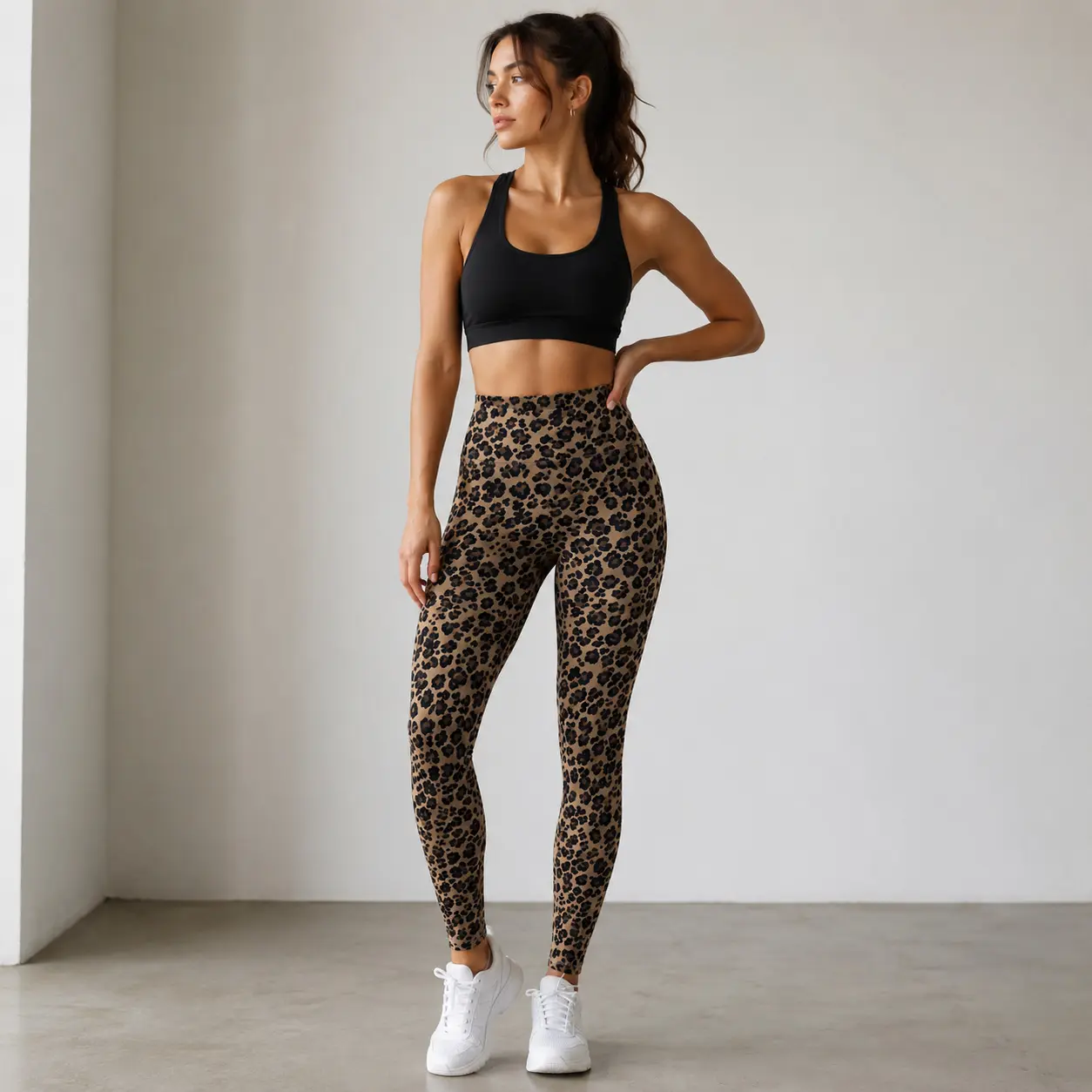 Women’s Aesthetic High-Rise Leopard Print Slim-Fit Cropped Stretchy Yoga Leggings - Women's Clothes for Workout, Training