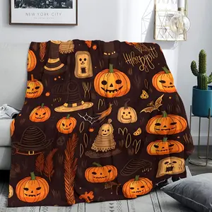 A Soft And Skin-Friendly Blanket with a Minimalist Halloween Pumpkin Pattern, Perfect for Casual Use on The Sofa Or As a Nap Cover. Versatile And Ideal As a Gift for Friends, Loved Ones, Or Family