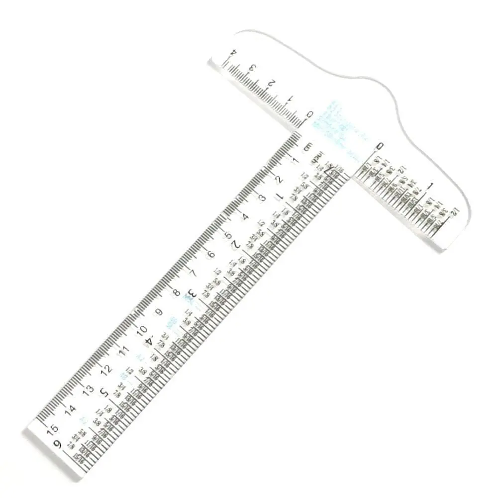 6" Transparent T-Square Ruler, Office Drafting Tool with Graduated Lines, Inch-Metric Measures Scale for Crafting and Measuring