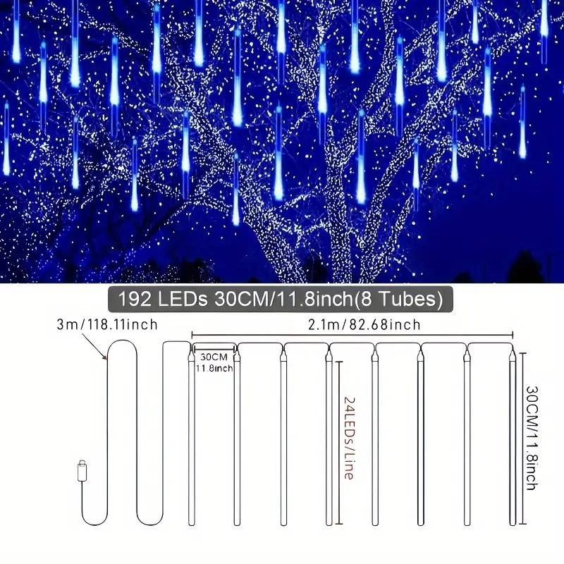 96leds USB Meteor Shower String Lights, 8 Strings Ed Festival Lights, Outdoor Garden Yard Lights, Christmas New Year Wedding Valentine Decorations, Party Lighting Decoration