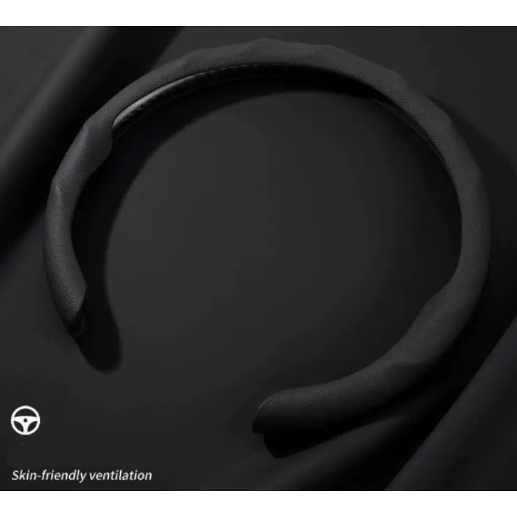 Quick Install Sporty Black Perforated Nappa Leather Steering Wheel Cover for All 14½ to 15 inches Car Sedan Coupe SUV Pickup 14.5 to 15