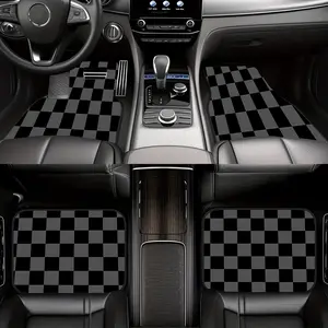 4pcsCar Floor Mats - Black and Gray Checkered Pattern (checkered Design), Suitable for Sedans, SUVs, and Trucks - Durable Interior Mats, Enhancing Grip and Easy to Clean - Compatible with Most Models, Modern Design, High-quality Materials, 2D Flat