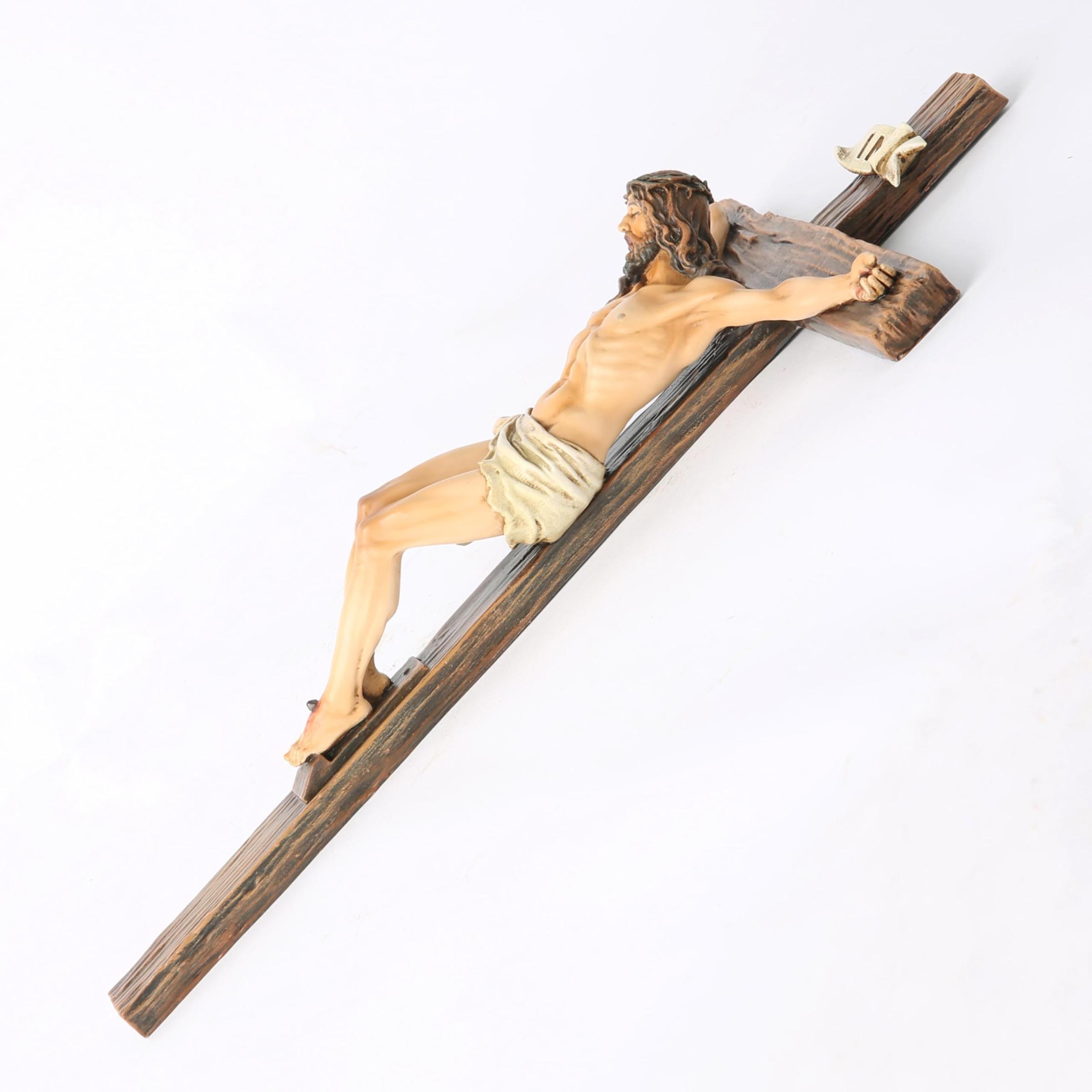 Catholic Crucifix Wall Cross, Jesus Christ Inspirational Home Décor, Stylish Religious Decor, Religious Devout Gift, 9.65"H, Renaissance Sculpture Handmade