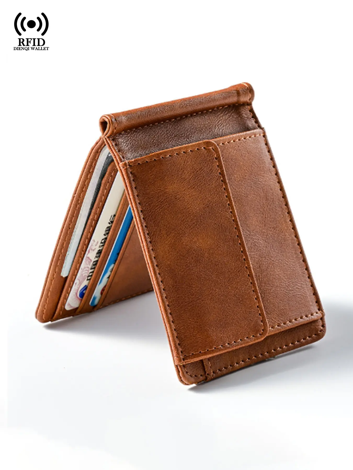 Rfid Anti-Theft Slim Leather Money Clip Wallet, Portable Multi-Slot Credit Card Holder, Minimalist Pocket Wallet for Men, Business Wallet