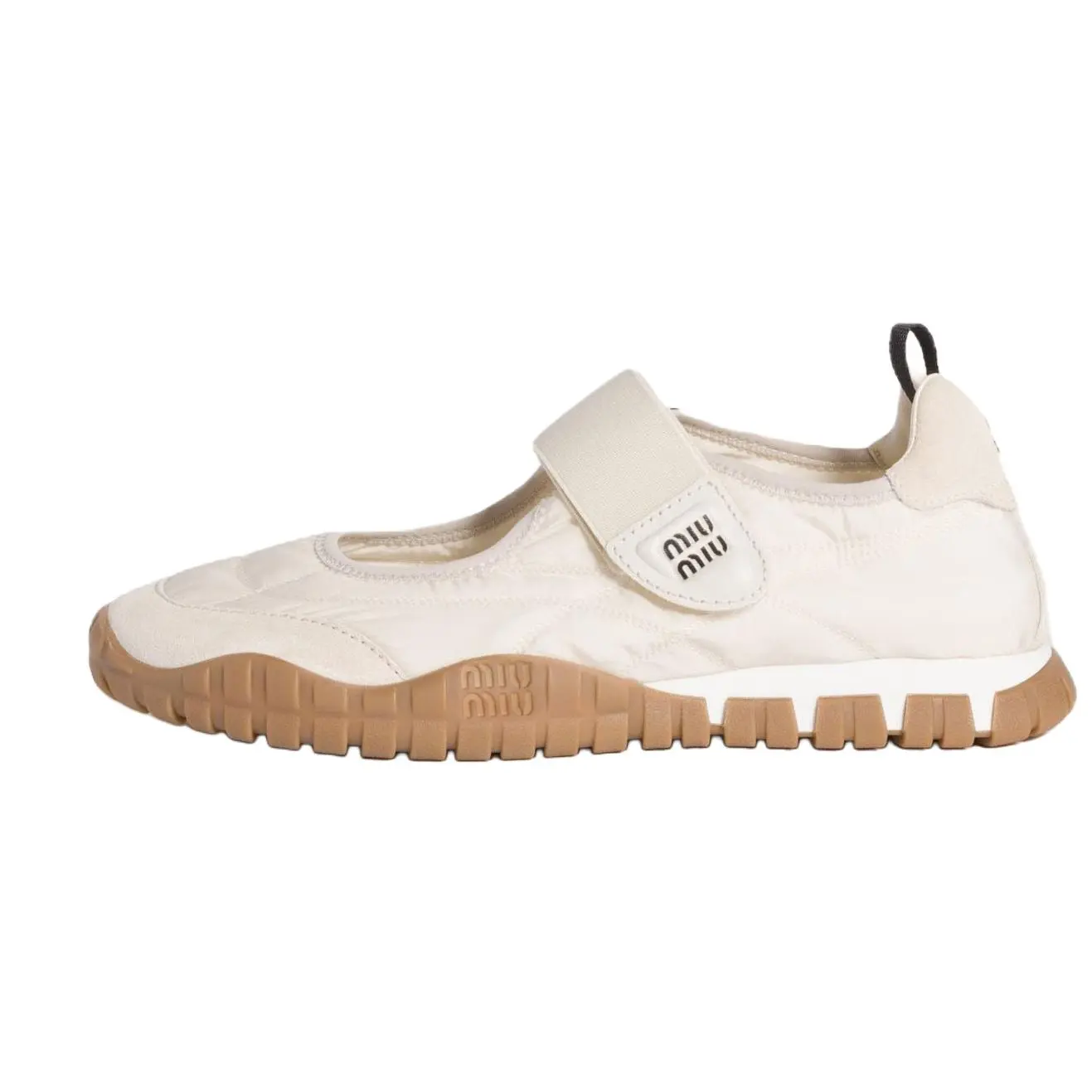 Miu Miu Tyre Suede Round-Toe Ballet Flats Mary Janes for Women in Ivory White Verifiable, with credentials and supporting global authentication