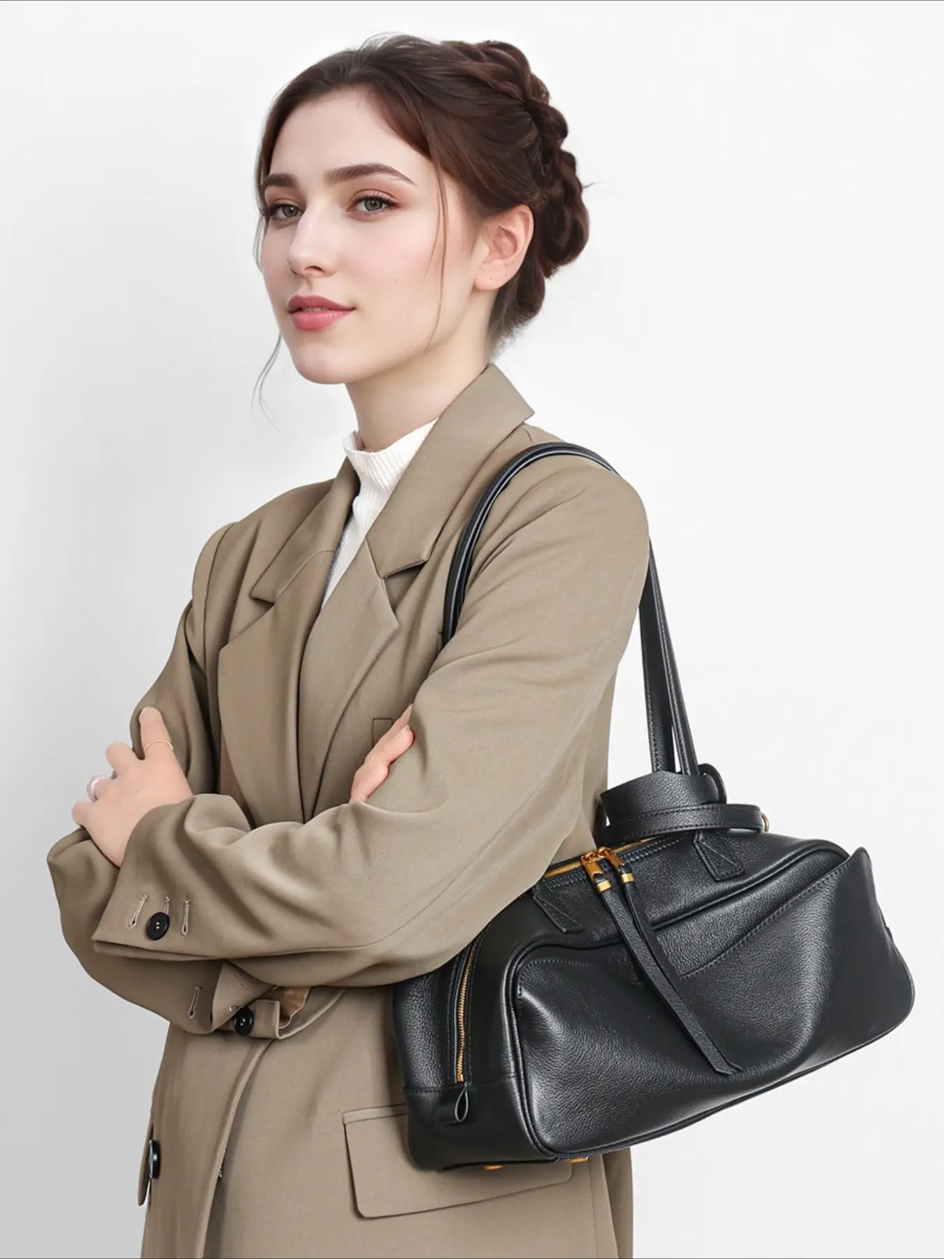B home bag Korean niche carriebowling women's bag hot-selling leather high-end Boston bag