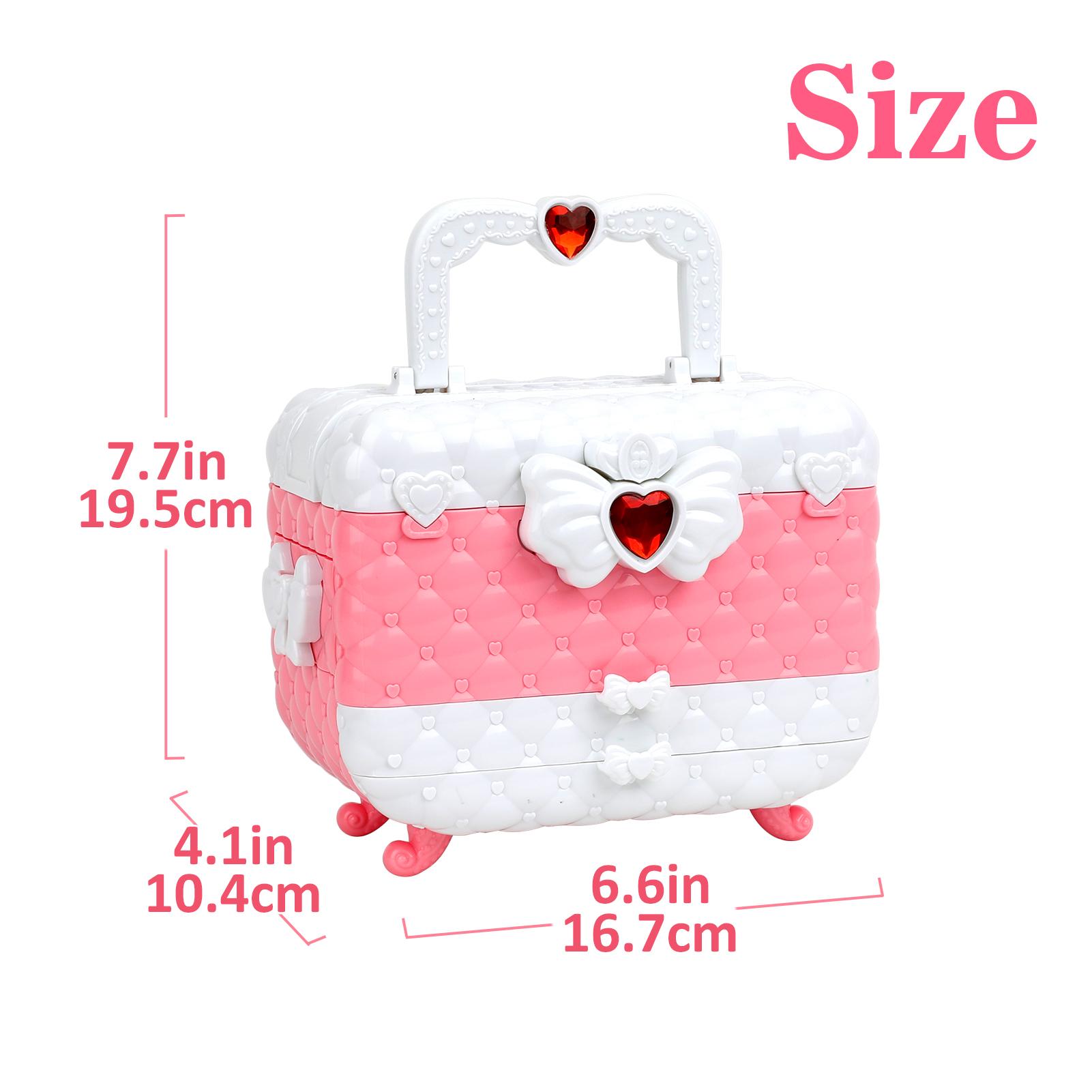 Children's Make-up Set with Drawer Storage Box Portable role-play toy, 56-piece set including powder puff, lipstick, eyeshadow brush, crown, necklace, earrings and more. An excellent gift choice.